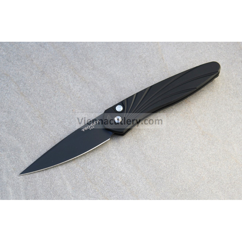 Protech Newport Solid Black Handle with 3D Wave MOP Button