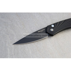 Protech Newport Solid Black Handle with 3D Wave MOP Button