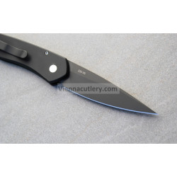 Protech Newport Solid Black Handle with 3D Wave MOP Button