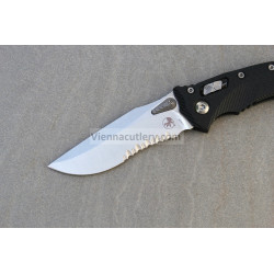 Microtech Amphibian RAM-LOK S/E Fluted G-10 Black Stonewash Partial Serrated